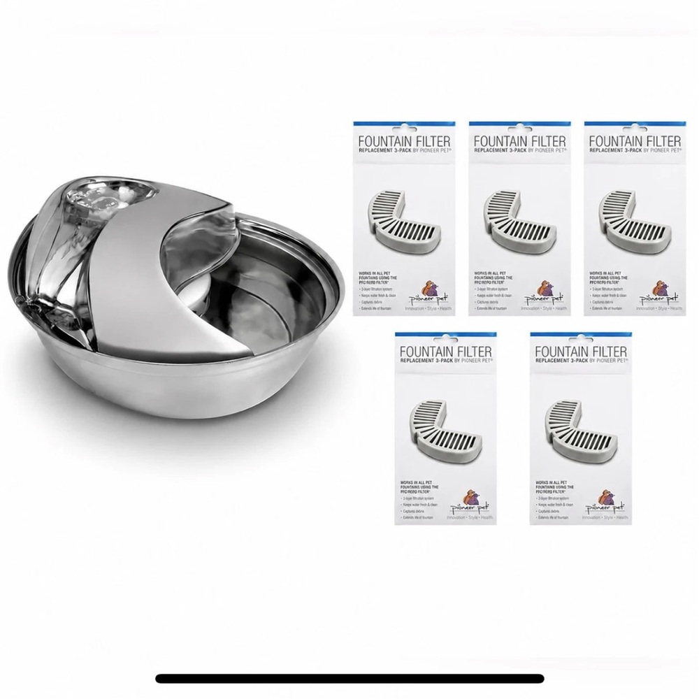 Pioneer Pet Stainless Steel Fountain and New Unopened 15 Replacement Filters